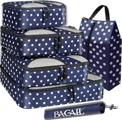 6 Set Packing Cubes,Travel Luggage Packing Organizers with Laundry Bag BAGAIL STORAGE_BAG Navy Dot