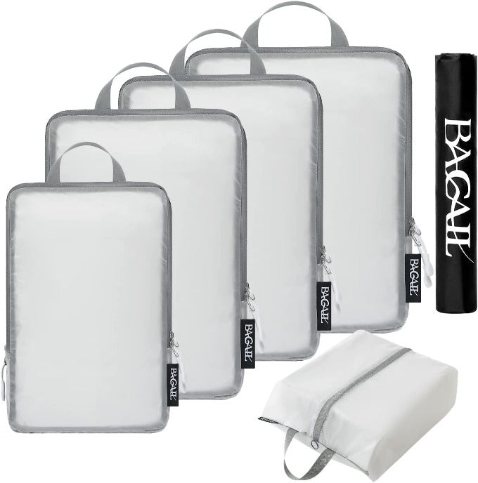 Compression Packing Cubes, Travel Packing Organizer Bags for Luggage /  Backpack - White, 3 Pack