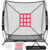 BAGAIL 7x7 ft Baseball & Softball Practice Net with Bow Frame for Batting, Hitting, Pitching, Portable Baseball Throwing Net with Strike Zone, Carry Bag, Baseball Training Aid for All Levels EO-UP SPORT_TARGET Full Mouth - Black / Black