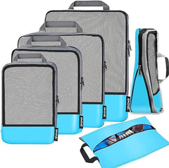 6 Set Compression Packing Cubes Travel Accessories Expandable Packing Organizers Bagail Blue