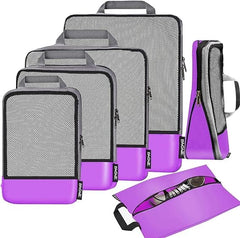 6 Set Compression Packing Cubes Travel Accessories Expandable Packing Organizers Bagail Purple