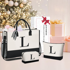BAGAIL Initial Tote Bag, Personalized Birthday Gifts for Women, Teacher, Friends, Mom, Wedding, Monogrammed Beach Bag(1pcs-Ivory, S)