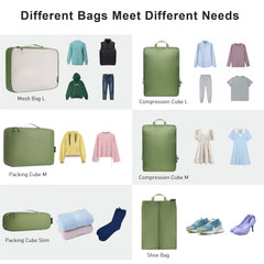 Bagail Ultralight Packing Cubes 7 Set, 3 Compression Packing Cubes 3 Packing Organizers With 1 Shoe Bag-Beige Mesh