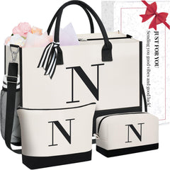 BAGAIL Initial Tote Bag, Personalized Birthday Gifts for Women, Teacher, Friends, Mom, Wedding, Monogrammed Beach Bag(1pcs-Ivory, S)