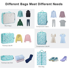 Bagail Ultralight Packing Cubes 7 Set, 3 Compression Packing Cubes 3 Packing Organizers With 1 Shoe Bag-Beige Mesh