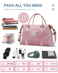 BAGAIL Travel Duffel Bag, Weekender Bags for Women, Overnight Gym Carry On Tote Bag with Wet Pocket, Hospital Mom Bag for Labor and Delivery - Extra Large Set, Beige