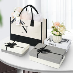 BAGAIL Initial Tote Bag, Personalized Birthday Gifts for Women, Teacher, Friends, Mom, Wedding, Monogrammed Beach Bag(1pcs-Ivory, S)