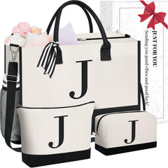 BAGAIL Initial Tote Bag, Personalized Birthday Gifts for Women, Teacher, Friends, Mom, Wedding, Monogrammed Beach Bag(1pcs-Ivory, S)