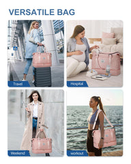 BAGAIL Travel Duffel Bag, Weekender Bags for Women, Overnight Gym Carry On Tote Bag with Wet Pocket, Hospital Mom Bag for Labor and Delivery - Extra Large Set, Beige