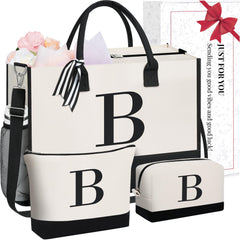 BAGAIL Initial Tote Bag, Personalized Birthday Gifts for Women, Teacher, Friends, Mom, Wedding, Monogrammed Beach Bag(1pcs-Ivory, S)