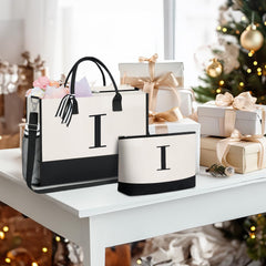 BAGAIL Initial Tote Bag, Personalized Birthday Gifts for Women, Teacher, Friends, Mom, Wedding, Monogrammed Beach Bag(1pcs-Ivory, S)