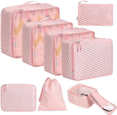 8 Set Packing Cubes Luggage Packing Organizers BAGAIL STORAGE_BAG White and Pink Stripe
