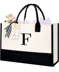 BAGAIL Initial Tote Bag, Personalized Birthday Gifts for Women, Teacher, Friends, Mom, Wedding, Monogrammed Beach Bag(1pcs-Ivory, S)