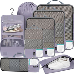 BAGAIL 4 Set/6 Set/8 Set Compression Packing Cubes Travel Accessories Expandable Packing Organizers(Beige SquareMesh 6 Set)