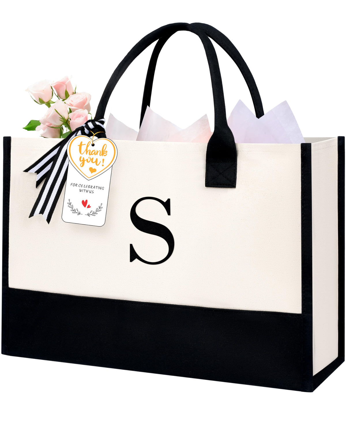 BAGAIL Initial Tote Bag, Personalized Birthday Gifts for Women, Teacher, Friends, Mom, Wedding, Monogrammed Beach Bag(1pcs-Ivory, S)