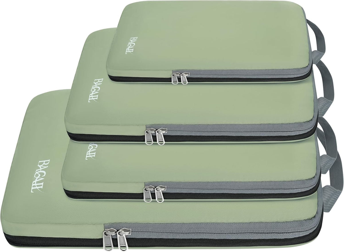 BAGAIL 4 Set/6 Set/8 Set Compression Packing Cubes Travel Accessories Expandable Packing Organizers(Beige SquareMesh 6 Set)
