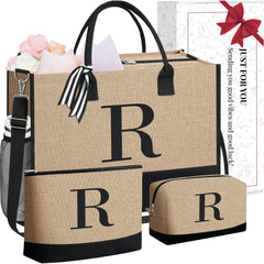 BAGAIL Initial Tote Bag, Personalized Birthday Gifts for Women, Teacher, Friends, Mom, Wedding, Monogrammed Beach Bag(1pcs-Ivory, S)