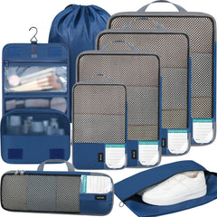 BAGAIL 4 Set/6 Set/8 Set Compression Packing Cubes Travel Accessories Expandable Packing Organizers(Beige SquareMesh 6 Set)