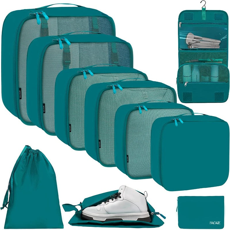  Compression Packing Cubes for Travel - Luggage and Backpack  Organizer Packaging Cubes for Clothes (Dusty Teal and White, 2 Piece Set)