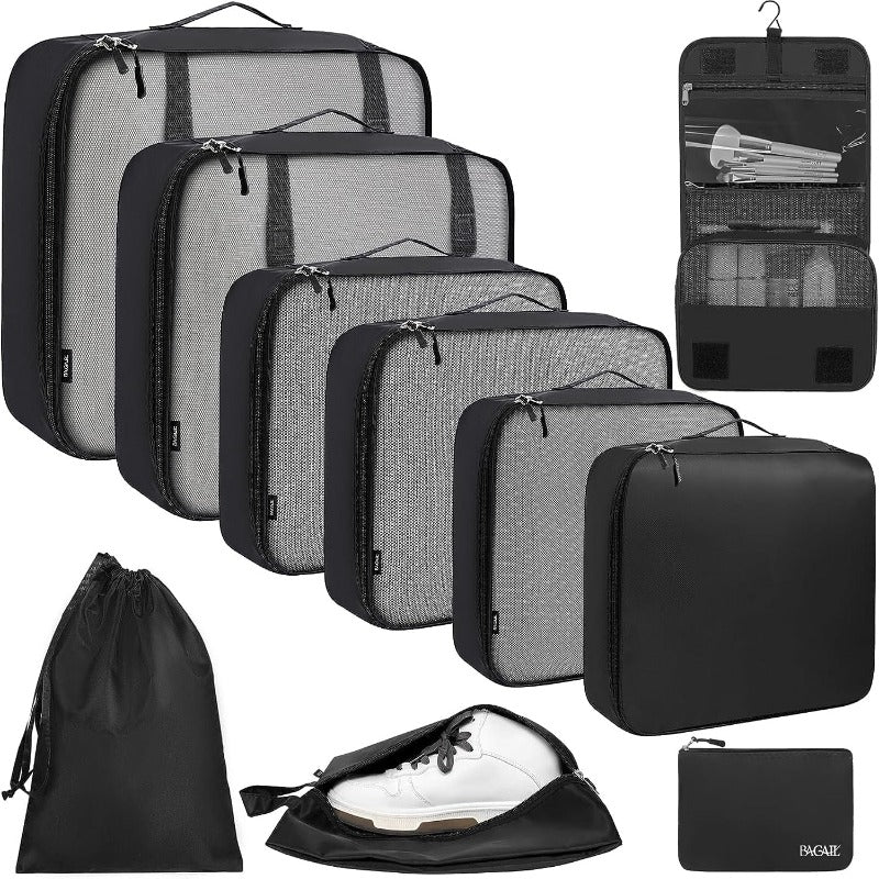 BAGAIL 10 Set Packing Cubes Various Sizes Packing Organizer for Travel Accessories Luggage Carry On Suitcase- Bagail STORAGE_BAG Black