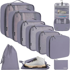 BAGAIL 10 Set Packing Cubes Various Sizes Packing Organizer for Travel Accessories Luggage Carry On Suitcase- Bagail STORAGE_BAG Grey