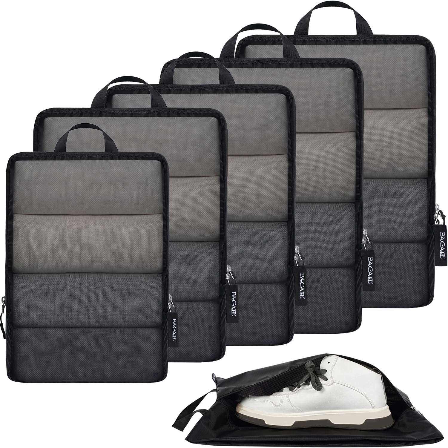 BAGAIL 4 Set/6 Set Ultralight Compression Packing Cubes Packing Organizer for Travel Accessories Luggage Suitcase Backpack(70D FullMesh 6Set Black) Bagail STORAGE_BAG 6-Black / 70D-Full Mesh
