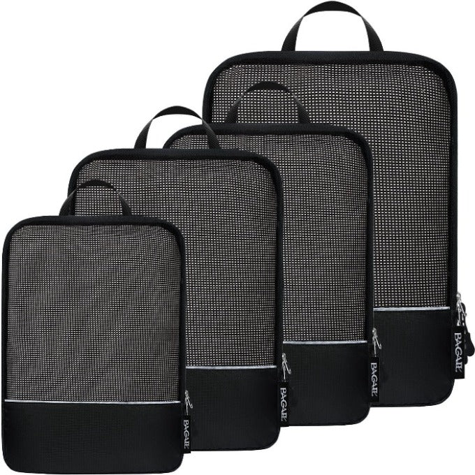 BAGAIL 4 Set Ultralight Compression Packing Cubes Packing Organizer with Laundry Bag for Travel Accessories Luggage Suitcase Backpack(70D,Black Mesh) Bagail