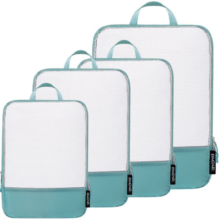BAGAIL 4 Set Ultralight Compression Packing Cubes Packing Organizer with Laundry Bag for Travel Accessories Luggage Suitcase Backpack(70D,Black Mesh) Bagail