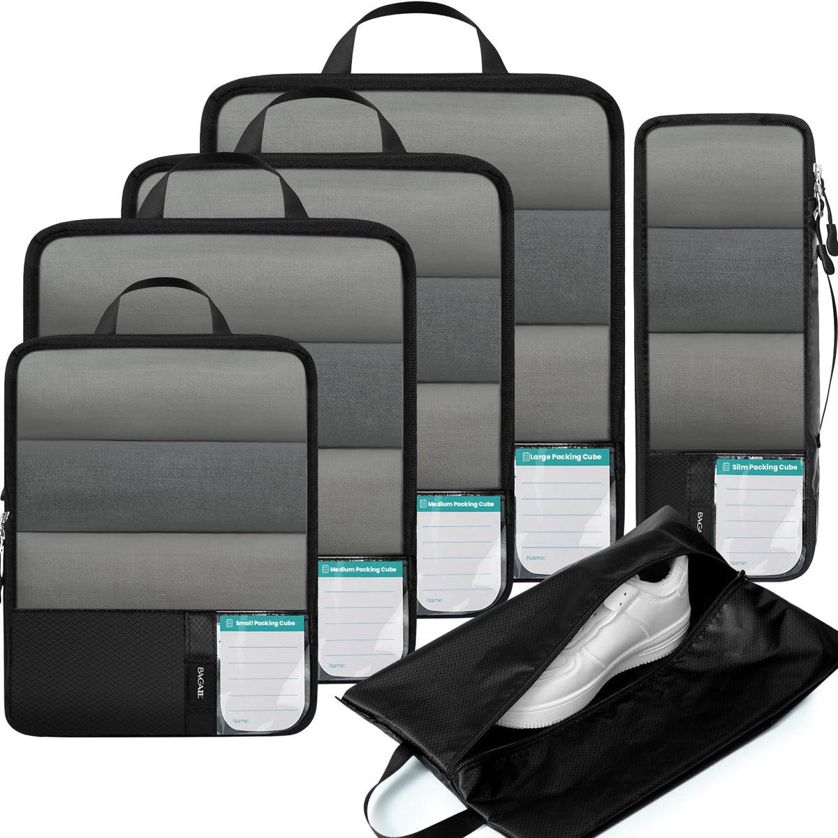 BAGAIL 5 Set/6 Set Ultralight Compression Packing Cubes Travel Accessories Expandable Packing Organizers(Black 6Set Half Mesh) BAGAIL STORAGE_BAG