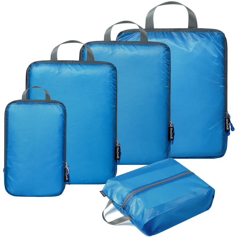 BAGAIL 5 Set Compression Packing Cubes Ultralight 40D Nylon Travel Expandable Packing Organizers Bagail Blue