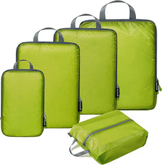 BAGAIL 5 Set Compression Packing Cubes Ultralight 40D Nylon Travel Expandable Packing Organizers Bagail Green