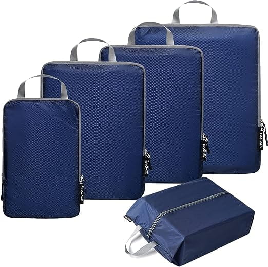 BAGAIL 5 Set Compression Packing Cubes Ultralight 40D Nylon Travel Expandable Packing Organizers Bagail Navy