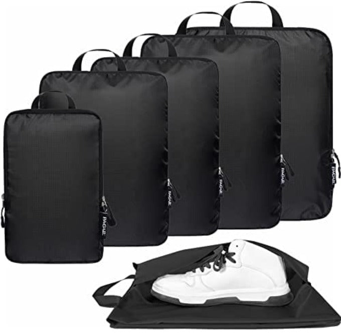 BAGAIL 6 Set 70D Ultralight Compression Packing Cubes Packing Organizer with Shoe Bag for Travel Accessories Luggage Suitcase Backpack Bagail STORAGE_BAG Black
