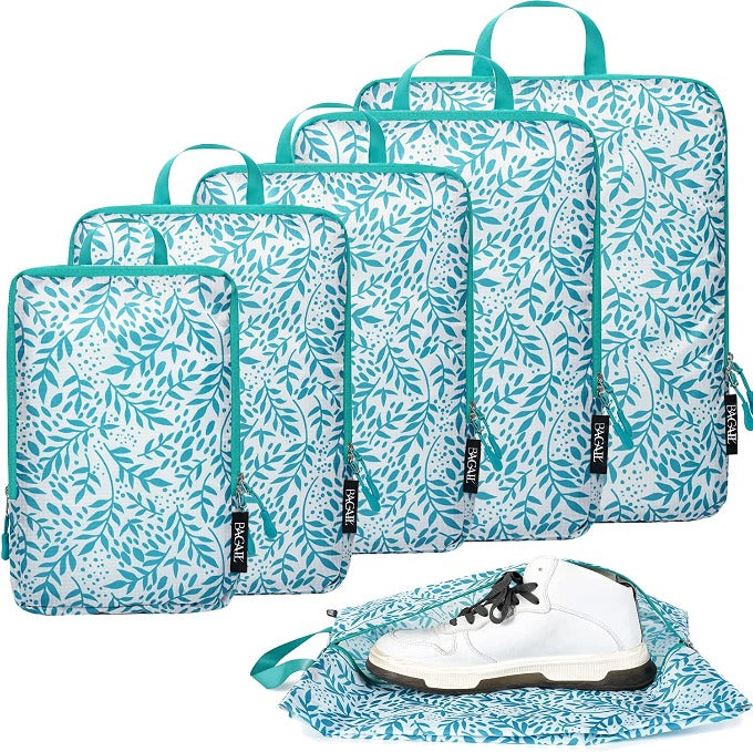 70D Ultralight Compression Packing Cubes Packing Organizer with Shoe Bag  for Travel Accessories Luggage Suitcase Backpack（6Set） - Teal