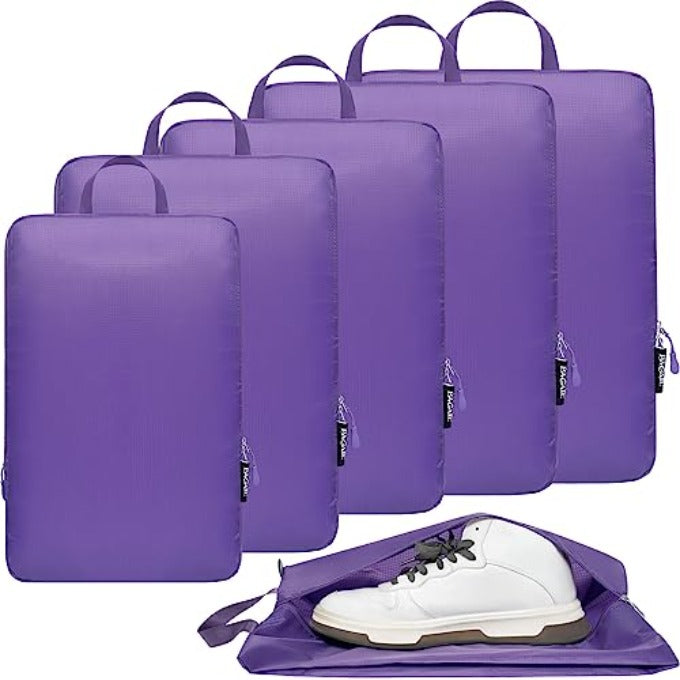 70D Ultralight Compression Packing Cubes Packing Organizer with Shoe Bag  for Travel Accessories Luggage Suitcase Backpack（6Set） - Teal