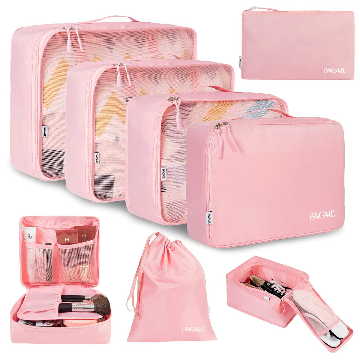 BAGAIL 6 Set Packing Cubes Luggage Packing Organizers for Travel Accessories (Beige) BAGAIL STORAGE_BAG Blush Pink / 8 Set