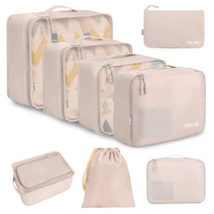 BAGAIL 6 Set Packing Cubes Luggage Packing Organizers for Travel Accessories (Beige) BAGAIL STORAGE_BAG Cream / 8 Set