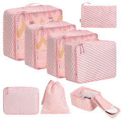BAGAIL 6 Set Packing Cubes Luggage Packing Organizers for Travel Accessories (Beige) BAGAIL STORAGE_BAG White and Pink Stripe / 8 Set