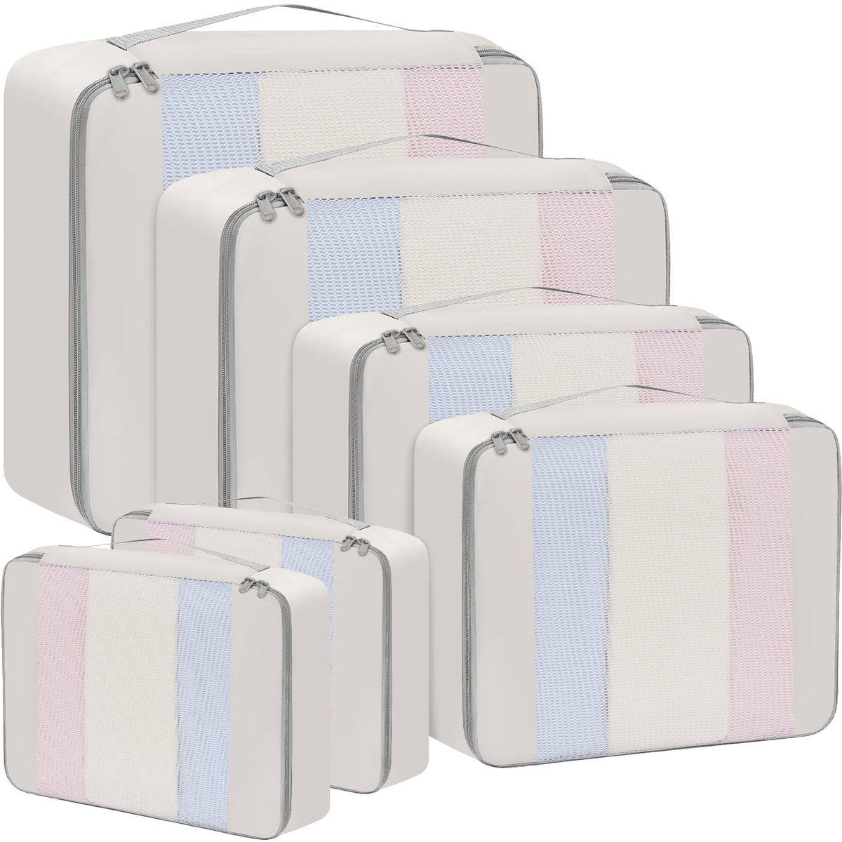 BAGAIL 6 Set Packing Cubes Various Sizes Packing Organizer for Travel Accessories Luggage Carry On Suitcase-Beige BAGAIL STORAGE_BAG 06-Beige / 6 Set-middle Mesh