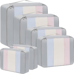 BAGAIL 6 Set Packing Cubes Various Sizes Packing Organizer for Travel Accessories Luggage Carry On Suitcase-Beige BAGAIL STORAGE_BAG 06-Grey / 6 Set-middle Mesh