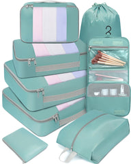 BAGAIL 6 Set Packing Cubes Various Sizes Packing Organizer for Travel Accessories Luggage Carry On Suitcase-Beige BAGAIL STORAGE_BAG 08-Dusty Blue / 8 Set-middle Mesh