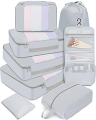 BAGAIL 6 Set Packing Cubes Various Sizes Packing Organizer for Travel Accessories Luggage Carry On Suitcase-Beige BAGAIL STORAGE_BAG 08-Light Grey / 8 Set-middle Mesh