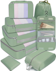 BAGAIL 6 Set Packing Cubes Various Sizes Packing Organizer for Travel Accessories Luggage Carry On Suitcase-Beige BAGAIL STORAGE_BAG 08-Matcha Green / 8 Set-middle Mesh