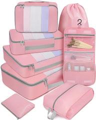 BAGAIL 6 Set Packing Cubes Various Sizes Packing Organizer for Travel Accessories Luggage Carry On Suitcase-Beige BAGAIL STORAGE_BAG 08-Pink / 8 Set-middle Mesh