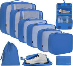 BAGAIL 6 Set Packing Cubes Various Sizes Packing Organizer for Travel Accessories Luggage Carry On Suitcase-Beige BAGAIL STORAGE_BAG 10-Blue / 10 Set-full Mesh