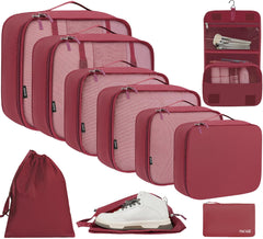 BAGAIL 6 Set Packing Cubes Various Sizes Packing Organizer for Travel Accessories Luggage Carry On Suitcase-Beige BAGAIL STORAGE_BAG 10-Burgundy / 10 Set-full Mesh