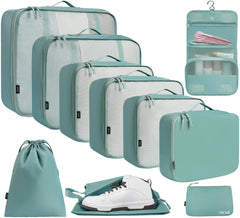 BAGAIL 6 Set Packing Cubes Various Sizes Packing Organizer for Travel Accessories Luggage Carry On Suitcase-Beige BAGAIL STORAGE_BAG 10-Dusty Blue / 10 Set-full Mesh