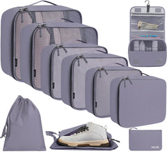 BAGAIL 6 Set Packing Cubes Various Sizes Packing Organizer for Travel Accessories Luggage Carry On Suitcase-Beige BAGAIL STORAGE_BAG 10-Grey / 10 Set-full Mesh