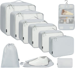 BAGAIL 6 Set Packing Cubes Various Sizes Packing Organizer for Travel Accessories Luggage Carry On Suitcase-Beige BAGAIL STORAGE_BAG 10-LightGrey / 10 Set-full Mesh