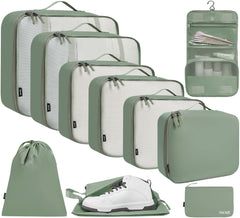 BAGAIL 6 Set Packing Cubes Various Sizes Packing Organizer for Travel Accessories Luggage Carry On Suitcase-Beige BAGAIL STORAGE_BAG 10-Matcha Green / 10 Set-full Mesh